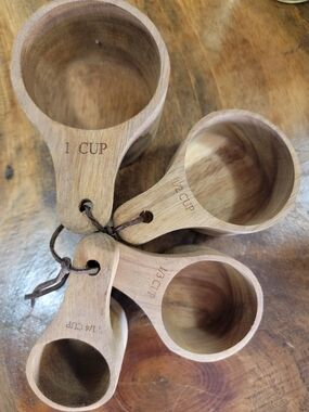 Wooden Handmade Measuring Cups - Natural Brown New